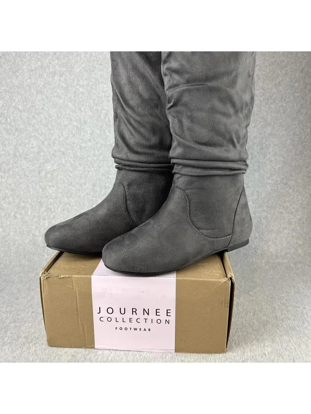 Journee Collection Womens Faux Suede Boots Size 7.5 Slouch pull on Gray